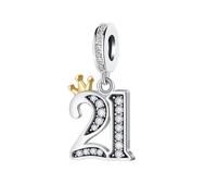 KunBead 21 Happy Birthday Gold Crown Dangle Bead Charms Compatible with Pandora Charm Bracelet for Women