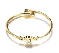 KunBead 40th Birthday Love Heart Gold Tone Bracelets for Women Expandable Lucky Number Age Bangle Cuff Stainless Steel Bracelet