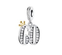 KunBead 60 Happy Birthday Gold Crown Dangle Bead Charms Compatible with Pandora Charm Bracelet for Women