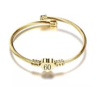 KunBead 60th Birthday Love Heart Gold Tone Bracelets for Women Expandable Lucky Number Age Bangle Cuff Stainless Steel Bracelet