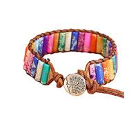 KunBead 7 Chakra Bracelets for Women Healing Crystal Imperial Jasper Natural Gemstone Bead Family Tree of Life Leather Bracelets for Women