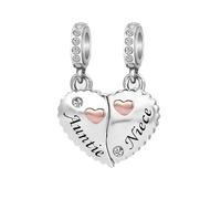 KunBead Auntie Niece Rose Gold Love Heart Puzzle Dangle Birthday Charms Compatible with Pandora Charm Bracelet