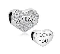 KunBead Best Friend Friendship I Love You Heart Bead Birthday Charms Compatible with Pandora Charm Bracelet for Women