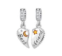 KunBead Best Friends Friendship Dangle Gold Sparkle Moon Star Heart Puzzle Matching Birthday Charms Compatible with Pandora Charm Bracelet for Women