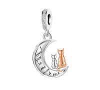 KunBead Cat Lovers I Love You to the Moon and Rose Birthday Dangle Bead Charms Compatible with Pandora Bracelet for Women