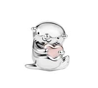 KunBead Cute Otter Rose Gold Tone Heart Bead Charms Compatible with Pandora Bracelet