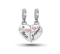 KunBead Forever Best Friends Friendship Rose Gold Tone Heart Matching Puzzle Dangle Charms Compatible with Pandora Bracelet set for 2