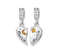 KunBead Friendship Bestie Best Friends Dangle Gold Sparkle Moon Star Heart Puzzle Matching Birthday Charms Compatible with Pandora Charm Bracelet for Women