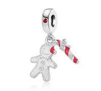 KunBead Gingerbread Man Candy Cane Bead Dangle Charms Compatible with Pandora Bracelet Necklace