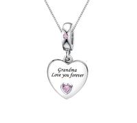 KunBead Grandma Pink Heart I Love You Forever 18 inch Family Charm Birthday Pendant Necklace for Women