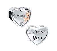 KunBead Grandson I Love You Rose Heart Bead Birthday Charms Compatible with Pandora Charm Bracelet for Women