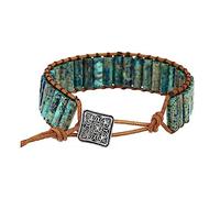 KunBead Green Imperial Jasper Chakra Bracelets for Women Healing Crystal Natural Gemstone Bead Wrap Leather Handmade Rope Adjustable Bracelets