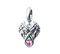 KunBead Guardian Angel Wings Pink Birthstone Dangle Birthday Charms Compatible with Pandora Charm Bracelets