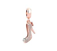 KunBead High-heeled Shoes Rose Gold Butterfly Heart Dangle Birthday Charms Compatible with Pandora Bracelet for Women