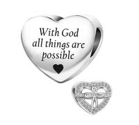 KunBead Holy Bible Verse Cross Love Heart Sparkling Cubic Zirconia Inspiring Words Religion Dangle Charm Compatible with Pandora Bracelet