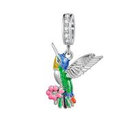 KunBead Hummingbird Pink Flower Birthday Dangle Charms Compatible with Pandora Charm Bracelet for Women