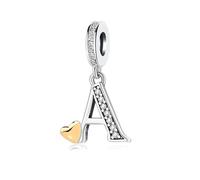 KunBead Initial A Letter Gold Heart Alphabet Love Bead Birthday Dangle Charms Compatible with Pandora Charm Bracelet for Women