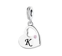 KunBead Initial A-Z Letter Pink Heart Alphabet Birthday Dangle Love Charms Compatible with Pandora Charm Bracelet for Auntie Friend Sister Mum Daughter Nana Granddaughter Wife