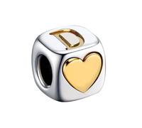 KunBead Initial D Letter Gold Heart Alphabet Love Bead Birthday Charms Compatible with Pandora Charm Bracelet for Women