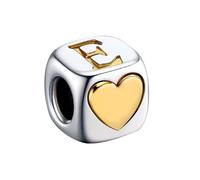 KunBead Initial E Letter Gold Heart Alphabet Love Bead Birthday Charms Compatible with Pandora Charm Bracelet for Women