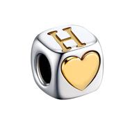 KunBead Initial H Letter Gold Heart Alphabet Love Bead Birthday Charms Compatible with Pandora Charm Bracelet for Women