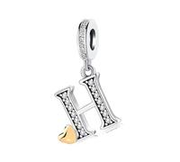 KunBead Initial H Letter Gold Heart Alphabet Love Bead Birthday Dangle Charms Compatible with Pandora Charm Bracelet for Women