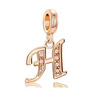 KunBead Initial H Letter Love Rose Gold Alphabet Bead Dangle Charms Compatible with Pandora Charm Bracelets