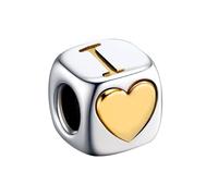 KunBead Initial I Letter Gold Heart Alphabet Love Bead Birthday Charms Compatible with Pandora Charm Bracelet for Women