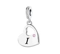 KunBead Initial I Letter Pink Heart Alphabet Birthday Dangle Love Charms Compatible with Pandora Charm Bracelet for Best Friends