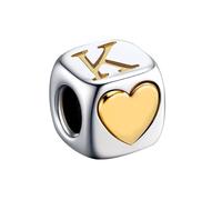 KunBead Initial K Letter Gold Heart Alphabet Love Bead Birthday Charms Compatible with Pandora Charm Bracelet for Women