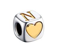 KunBead Initial N Letter Gold Heart Alphabet Love Bead Birthday Charms Compatible with Pandora Charm Bracelet for Women