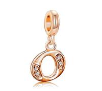 KunBead Initial O Letter Love Rose Gold Alphabet Bead Dangle Charms Compatible with Pandora Charm Bracelets