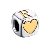 KunBead Initial R Letter Gold Heart Alphabet Love Bead Birthday Charms Compatible with Pandora Charm Bracelet for Women