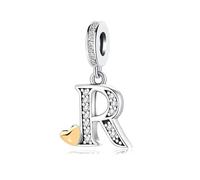 KunBead Initial R Letter Gold Heart Alphabet Love Bead Birthday Dangle Charms Compatible with Pandora Charm Bracelet for Women