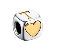 KunBead Initial T Letter Gold Heart Alphabet Love Bead Birthday Charms Compatible with Pandora Charm Bracelet for Women