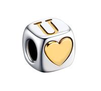 KunBead Initial U Letter Gold Heart Alphabet Love Bead Birthday Charms Compatible with Pandora Charm Bracelet for Women