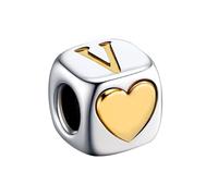 KunBead Initial V Letter Gold Heart Alphabet Love Bead Birthday Charms Compatible with Pandora Charm Bracelet for Women