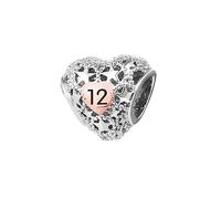 KunBead Jewelry 12 Birthday Rose Gold Tone Heart Star Love Bead Charms Compatible with Pandora Bracelets for Women