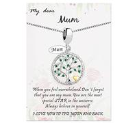 KunBead Jewelry 18 inch Mum Family Tree Gold Heart Birthstone Love Birthday Charm Pendant Necklace for Women Mothers Day Gift for Mum from Daughter Son