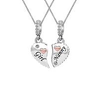 KunBead Jewelry 18 inch Nanny Nan Nana Granddaughter Girls Love Rose Gold Tone Heart Crystal Charm Pendant Matching Necklaces set for 2 from Nana