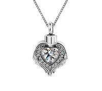 KunBead Jewelry April Birthstone Heart Urn Ashes Pendant Memorial Keepsake Necklace for Cremation Ashes into Necklace