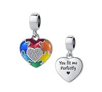 KunBead Jewelry Autism Awareness Puzzle Heart I Love You Dangle Charms Compatible with Pandora Bracelets Necklaces for Women