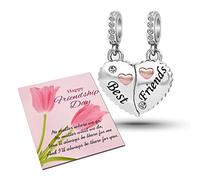 KunBead Jewelry Best Friends Friendship Forever Friend Love Rose Gold Heart Birthday Charms Compatible with Pandora Charm Bracelets Necklace set for 2