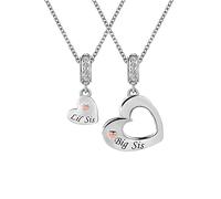 KunBead Jewelry Big Sister Little Sister Necklace for 2 Soul Sister Pendant Charm Love Heart 18 inch Necklaces for Women Girls