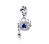 KunBead Jewelry Blue Evil Eye Hamsa Hand Birthday Dangle Charms Compatible with Pandora Bracelets Necklaces