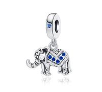 KunBead Jewelry Blue Lucky Elephant Birthday Love Dangle Charms Compatible with Pandora Bracelets Necklace for Women