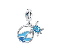 KunBead Jewelry Blue Tortoise Sea Turtles Wave Beach Dangle Charms Compatible with Pandora Bracelets for Women