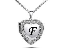 KunBead Jewelry Childrens Kids Locket Necklace for Pictures Letter F Engraved Heart Love Initial Pendant Necklace