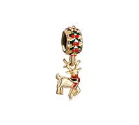 KunBead Jewelry Christmas Gifts Golden Reindeer Dangle Bead Charms Compatible with Pandora Bracelets Necklaces for Women