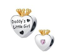 KunBead Jewelry Daddy's Little Girl Crown Heart I Love You Birthday Bead Charms Compatible with Pandora Bracelets